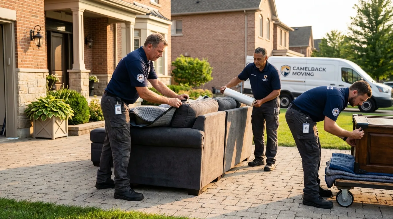 Large estate moving crew wrapping furniture in Franklin, PA