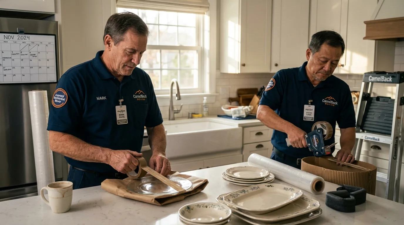 Professional crew packing kitchen dishware in Franklin, PA